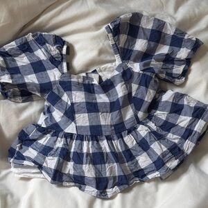 Janie and Jack Blue and White Gingham Peplum Top, 2T, worn once!